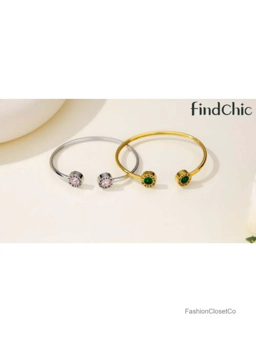 Stainless Steel Cuff Bracelet with Roman Numerals and Cubic Zirconia Birthstone